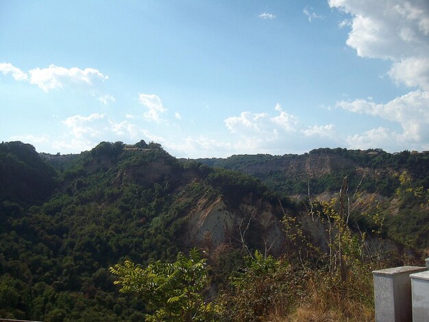 Scenic view of mountains against cloudy sky