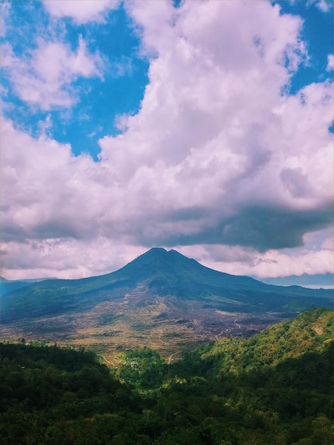 Scenic view of mountains against cloudy sky