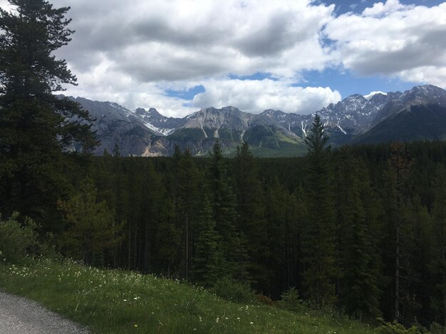 Scenic view of mountains against cloudy sky