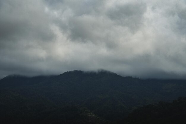 Scenic view of mountains against cloudy sky