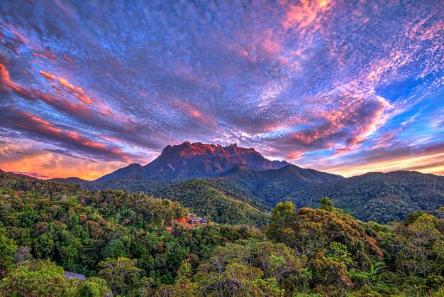 Scenic view of mountains against cloudy sky