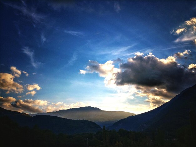 Scenic view of mountains against cloudy sky