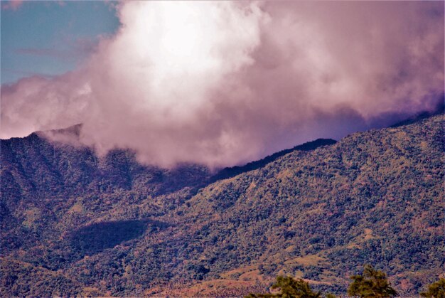 Scenic view of mountains against dramatic sky