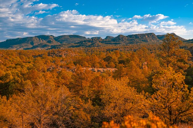 Scenic view of mountains against sky during autumn