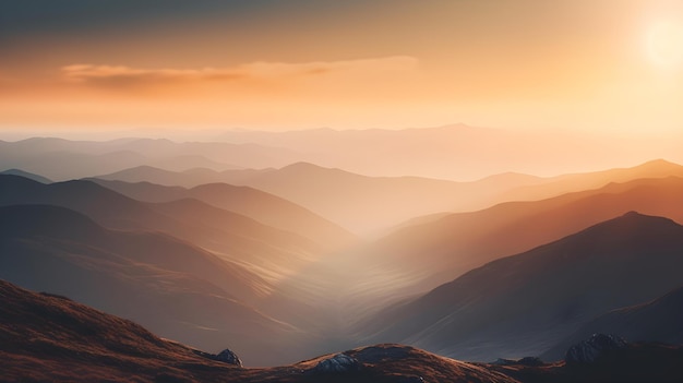 Photo scenic view of mountains against sky during sunset