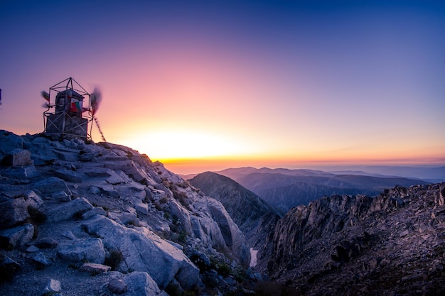 Scenic view of mountains against sky during sunset