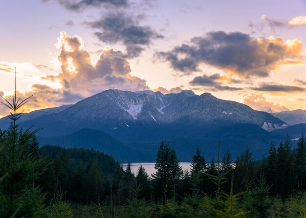 Scenic view of mountains against sky during sunset