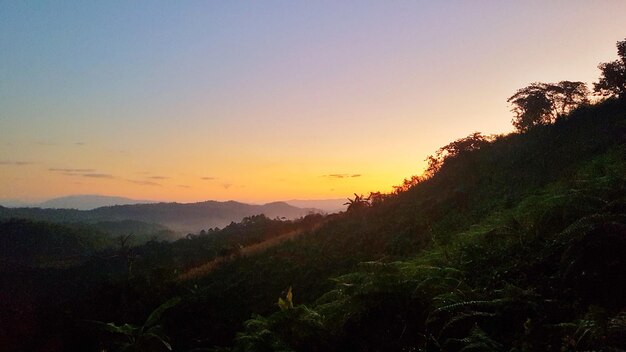 Scenic view of mountains against sky during sunset