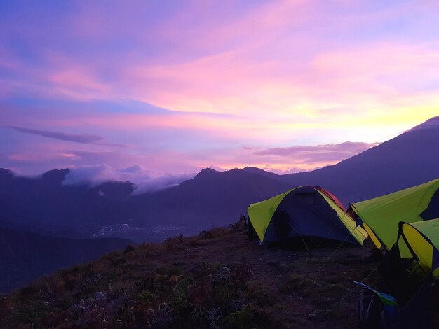 Scenic view of mountains against sky during sunset