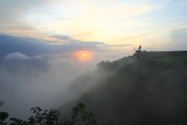 Scenic view of mountains against sky during sunset