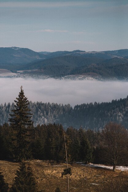 Scenic view of mountains against sky during winter