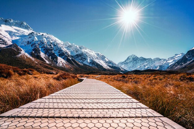 Scenic view of mountains against sky during winter