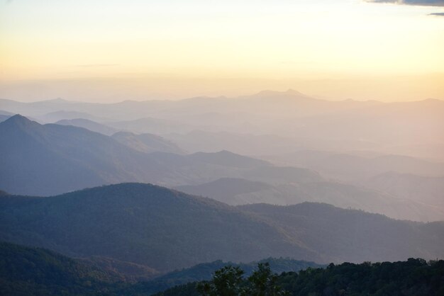 Scenic view of mountains against sky during sunset