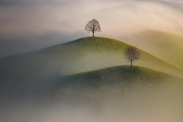 scenic view of mountains against sky during sunset