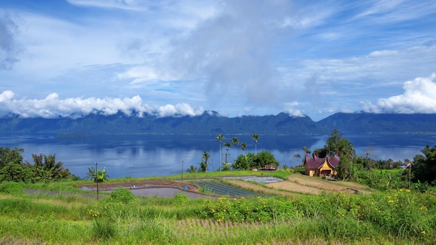 Scenic view of the mountains and lake