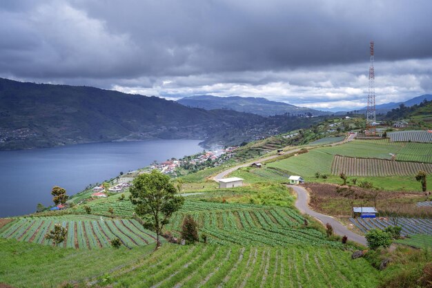 Scenic view of the mountains and lake