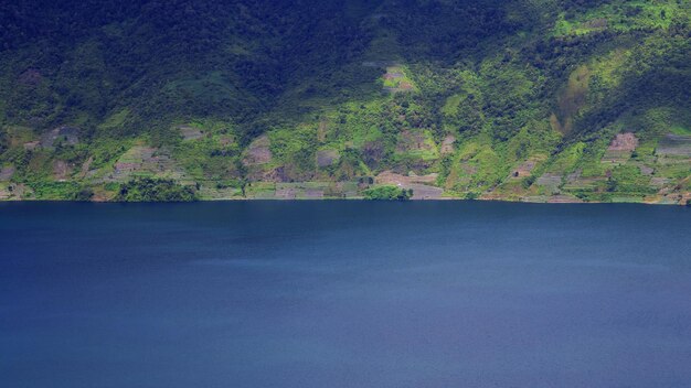 Scenic view of the mountains and lake