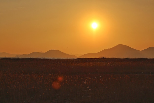 夕暮れ の 山 の 景色