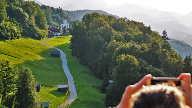 Photo scenic view of mountains and trees