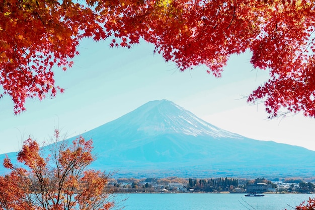 Scenic view of mt fuji against sky during autumn