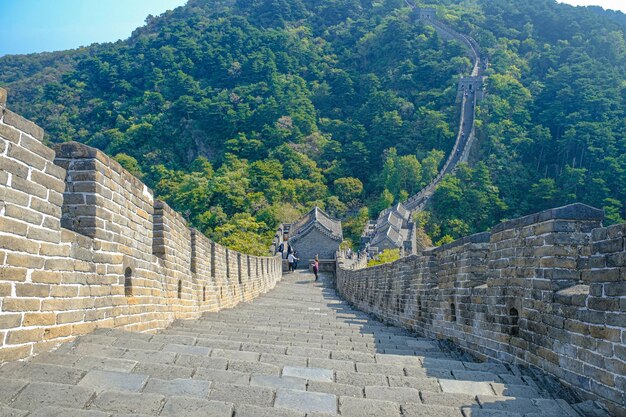 Foto vista panoramica della grande muraglia di mutianyu a pechino