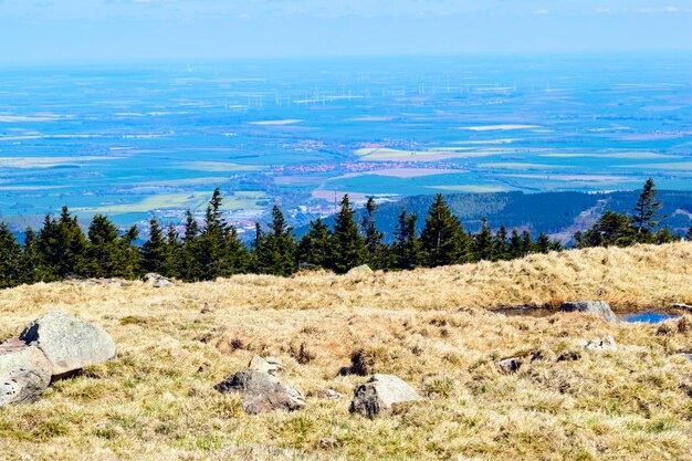 写真 空に照らされた田んぼと山の景色