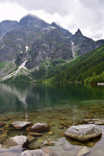 Фото Красивый вид на озеро и горы