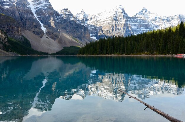 Фото Красивый вид на озеро с заснеженными горами