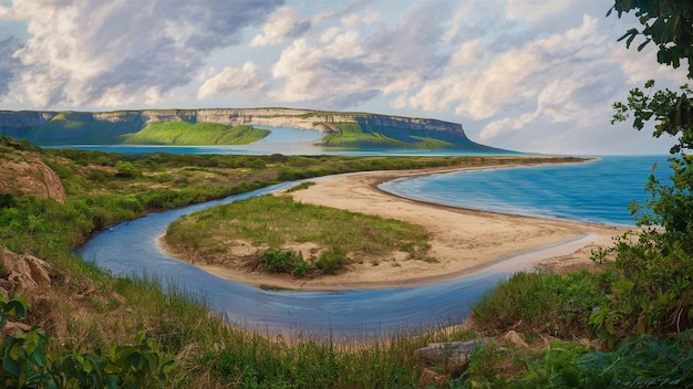 写真 景色の景色 荒野の湖と空の反射と川のビーチ