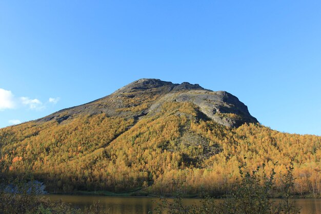 写真 晴れた青い空の背景にある山の景色