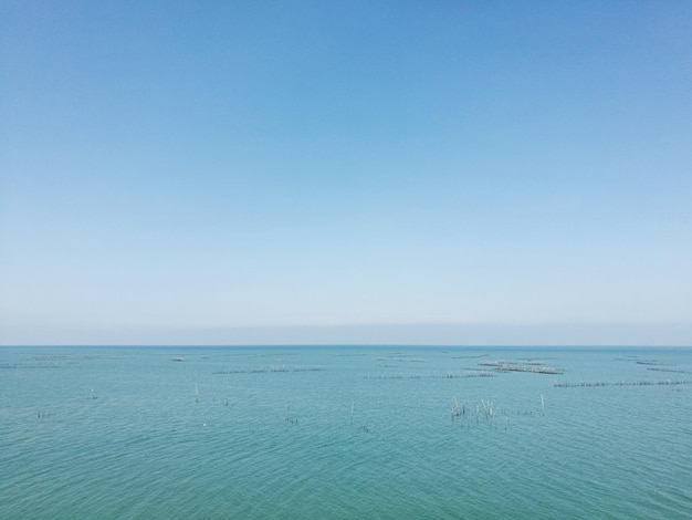 写真 晴れた青い空に照らされた海の景色