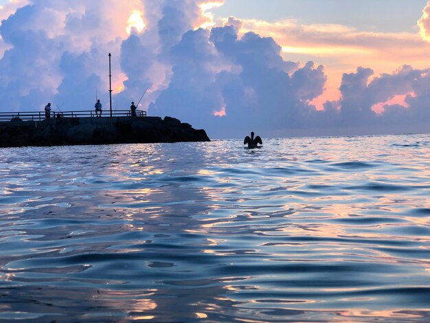 Фото Красивый вид на море на фоне неба во время захода солнца