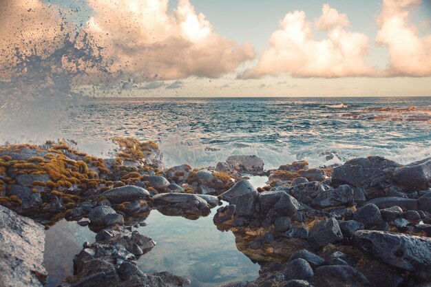 写真 空に照らされた海の景色