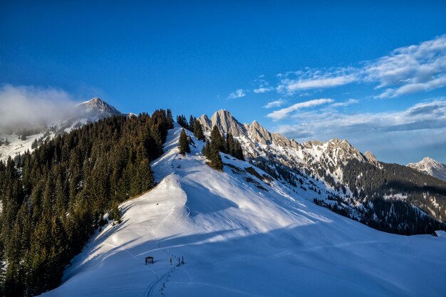 写真 天空 に 対し て 雪 に 覆わ れ た 山 の 景色