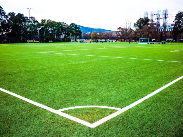 Фото Сценический вид футбольного поля на фоне неба