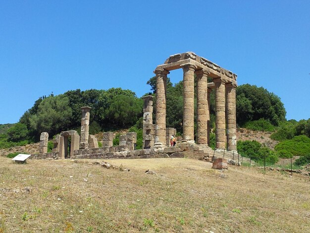 Scenic view of old built structure against clear sky