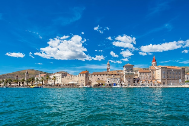 Scenic view of the old city of trogir in croatia against dramatic summer sky