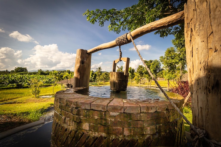 Photo scenic view of an old well against sky