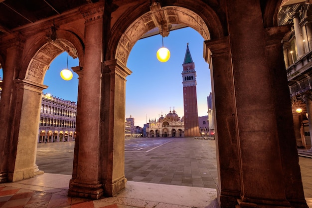 Scenic view of piazza san marco with architectural arches detail