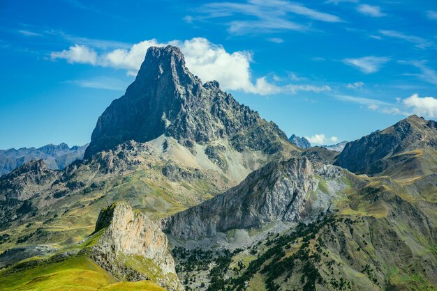 Scenic view of pic du midi dossau rising above the ossau valley in the french pyrenees
