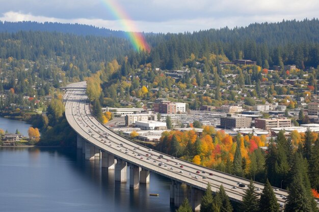 Scenic view of rainbow over highway