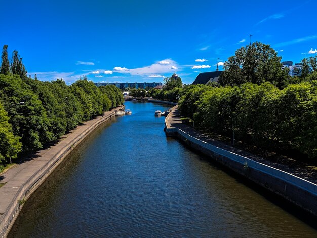 Scenic view of river against blue sky