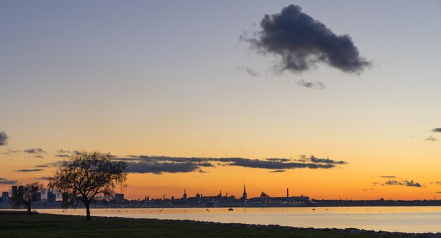 Scenic view of river against sky during sunset