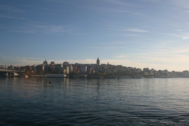 Scenic view of river by buildings against sky