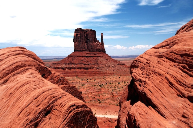 scenic view of rock formations against sky