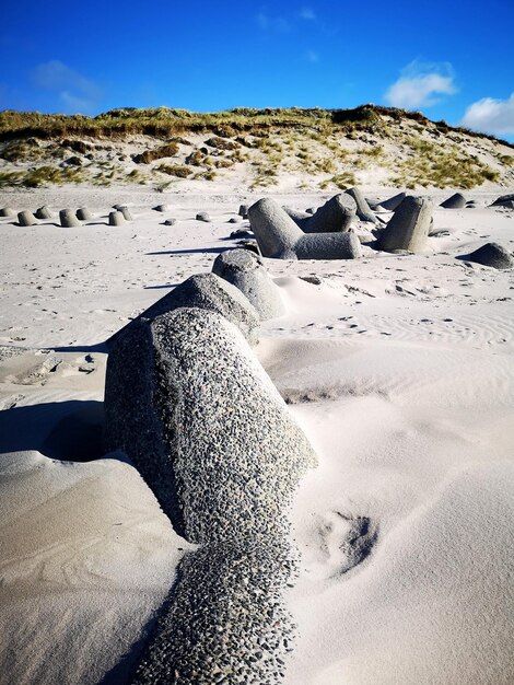 Scenic view of rocks on beach against sky