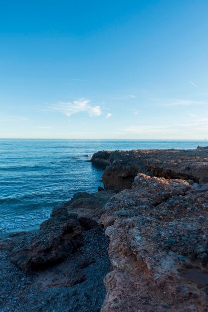 Scenic view of rocks on beach against sky