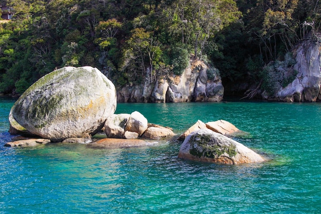 Scenic view of rocks by sea