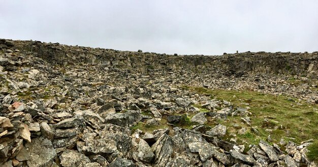 Scenic view of rocks on field against sky