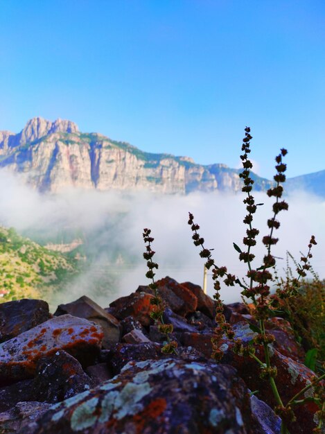 Scenic view of rocky mountain against sky